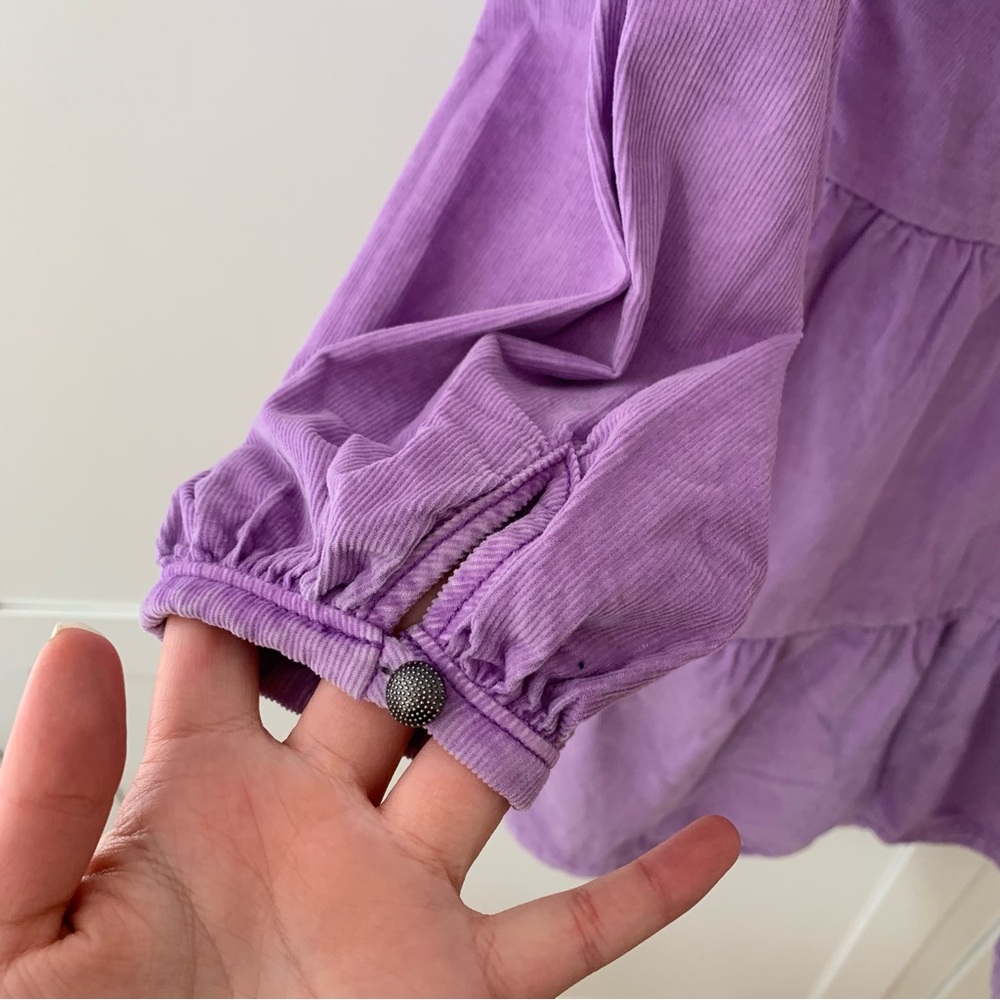 Anthropologie Pilcro Harper Lilac Corduroy V Puff Long Pocket Dress Size XS - Picture 8 of 13